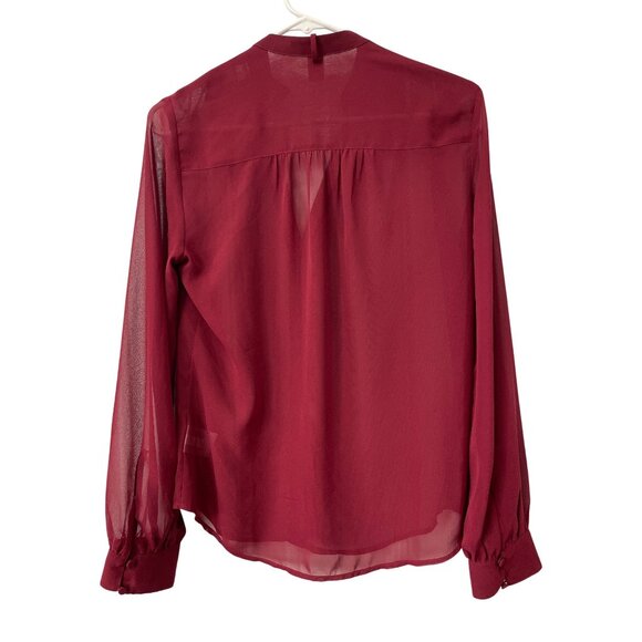 Express Shirt Size XS Sheer Button Front Long Sleeve Burgundy Career Office NEW - Picture 2 of 7